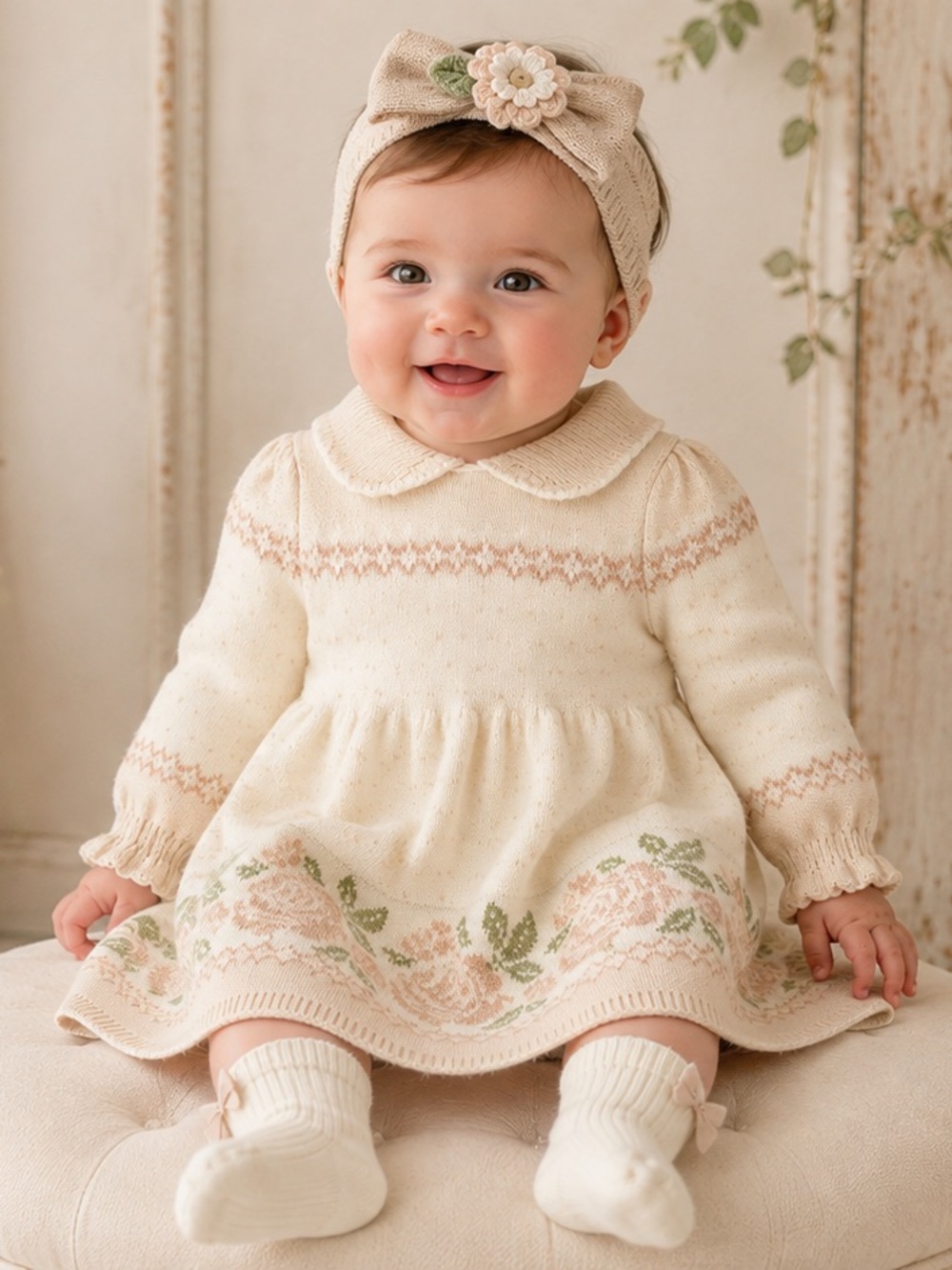 Cupcakes and Cashmere Baby Girl 6-9M Knit Dress Headband Socks NWT